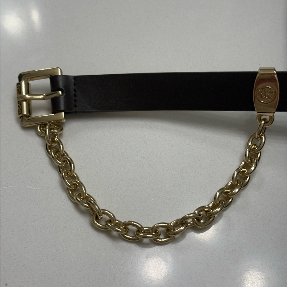 Michael Kors Brown Belt with Gold Chain Accent - Picture 3 of 7